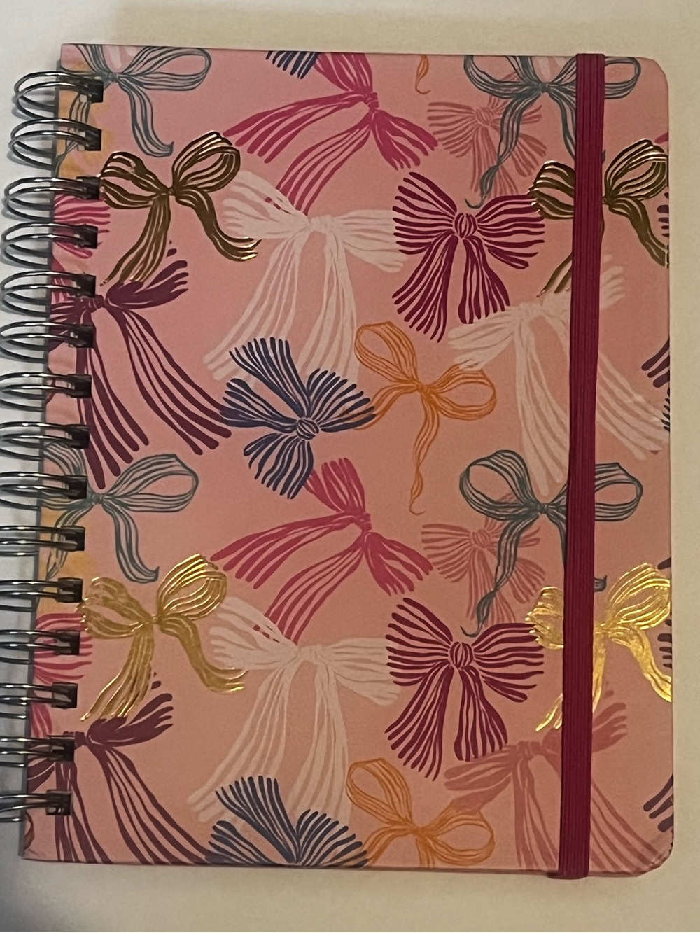 Pink Bow Pattern Spiral Notebook / Journal with Elastic Band